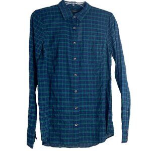 J.Crew Boy Fit Button Up Shirt Women’s blue  Green Plaid Lightweight Long Sleeve